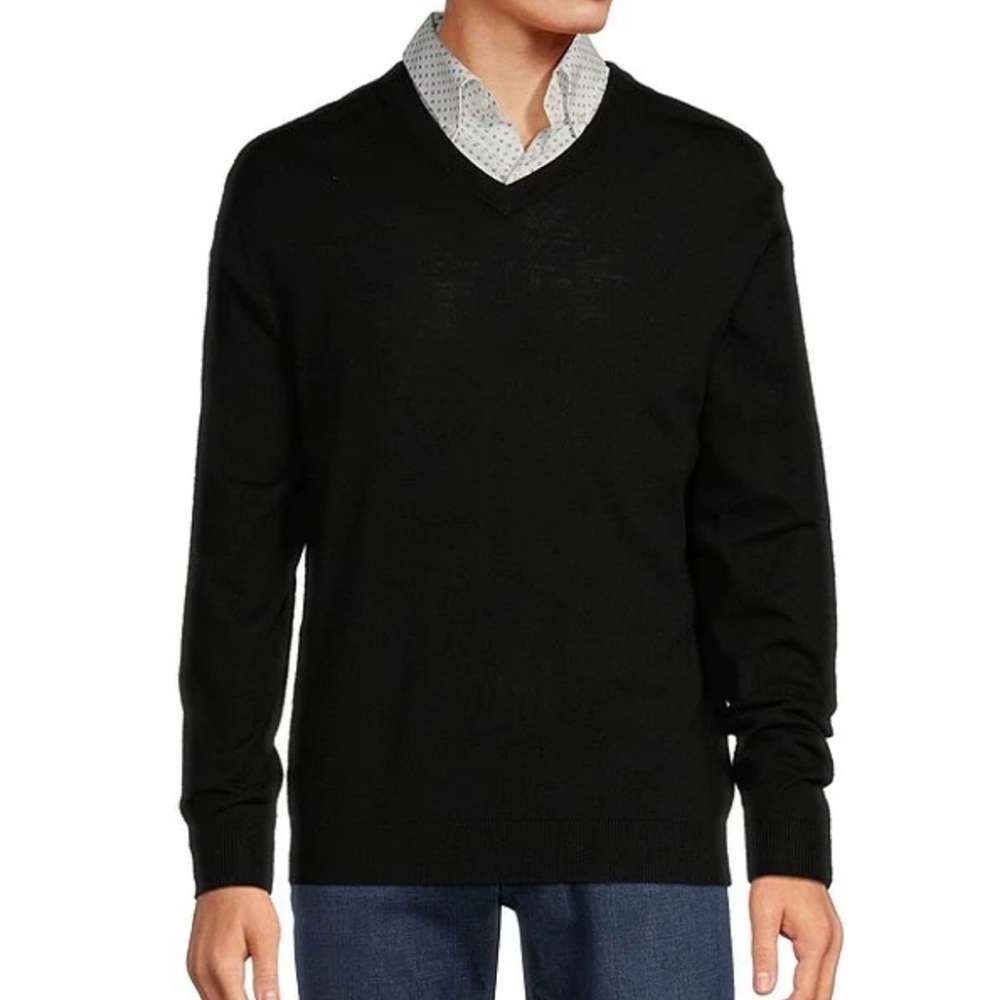 HART SCHAFFNER MARX Extra Fine Merino Wool Black V-Neck Sweater Size 4XB NEW